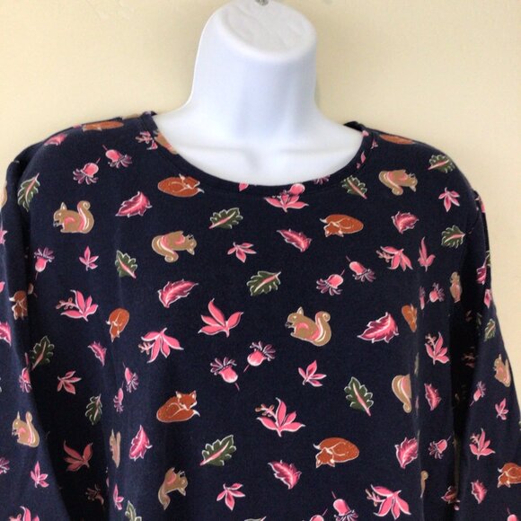 Kim Rogers Fall Print Casual 3/4 Sleeve Tee Shirt - Picture 2 of 6
